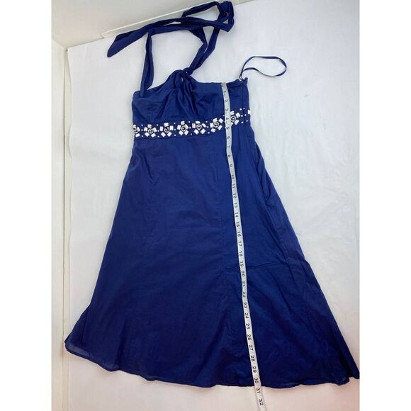 Ann Taylor Loft Cottagecore Beaded Halter Dress 100% Cotton Blue White 2 - Picture 6 of 9